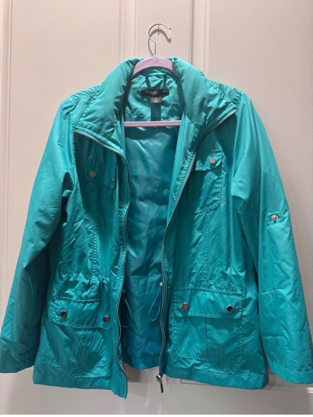 Style & Co. Turquoise Lightweight Utility Jacket with Drawstring